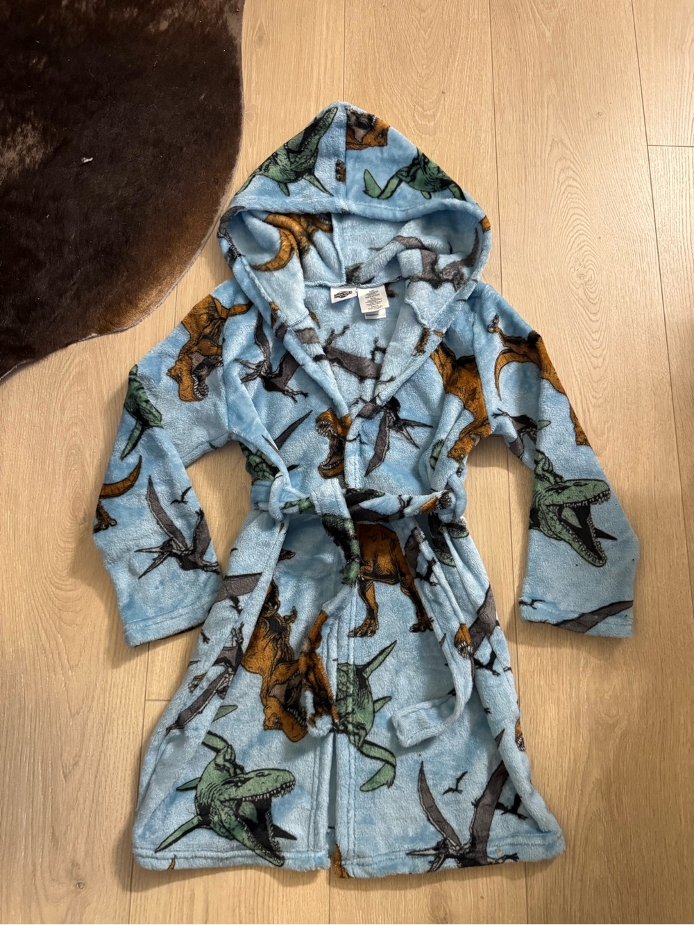 Kids Hooded Dinosaur Bath Robe - Light Blue